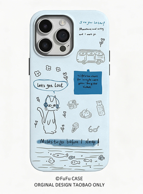 线条小猫ins风适用苹果手机壳iPhone17promax菲林壳二合一华为创意新款16原创15全包14防摔软壳小米保护套