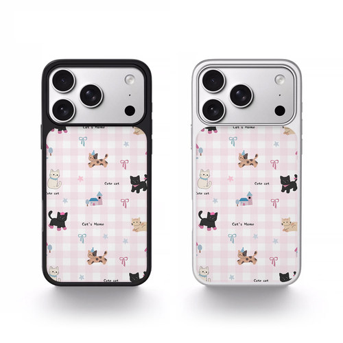 粉格纹小猫ins风多机型手机壳