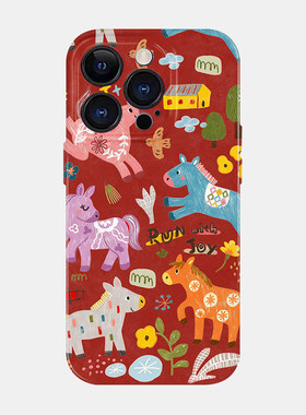 红色马年涂鸦适用苹果17手机壳iPhone16promax15可爱卡通小米17华为nova14菲林壳p80荣耀400mate70oppo红vivo