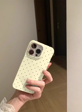 ins风简约奶黄色小波点苹果手机壳菲林壳适用iPhone15pro/14promax/13/14plus手机壳苹果12mini硬XS/8保护套