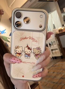 适用于苹果17promax手机壳新款水凝烟花kt猫套个性大孔全包高级感11网红12简约13外14iphone15防摔16pro软