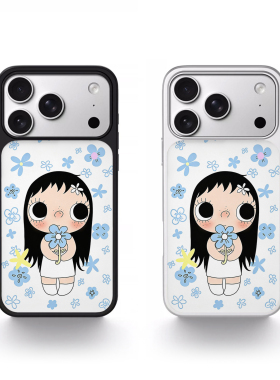 蓝色花朵小玉适用苹果手机壳iPhone17promax卡通原创小米17华为ins风16pro磁吸15新款14韩系13黑边银边保护套