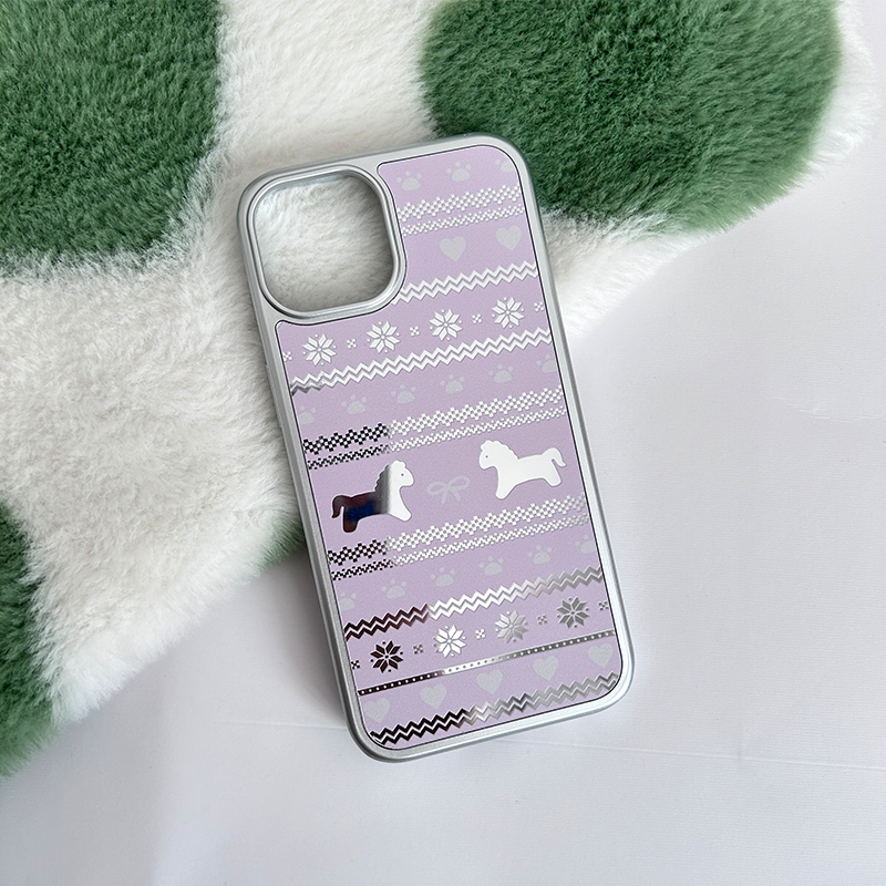 秋冬镜面粉色费尔岛小马雪花银边手机壳适用苹果iPhone17promax高级感air保护套小众16plus磨砂15pro14防摔13