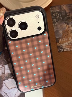 美拉德格纹爱心蓝色波点秋冬新款ins手机壳适用苹果iPhone17promax软边16防摔15原创14可爱13保护套12/11