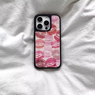 烈焰红唇亚克力黑边适用于苹果iPhone16promax手机壳小众1312pro小米1415Pro华为mate60p70三星S23防摔保护套