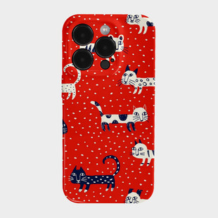 波点猫咪 适用iPhone16苹果17promax手机壳新年保护壳15独特巨好看14韩系ins风13简约高级感小众不撞款mate80