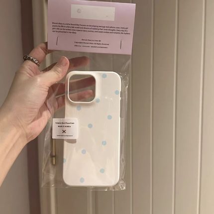 原创简约高颜值奶蓝小波点手机壳菲林壳适用iPhone15pro/14promax/13/14plus手机壳苹果12mini硬XS/8保护套