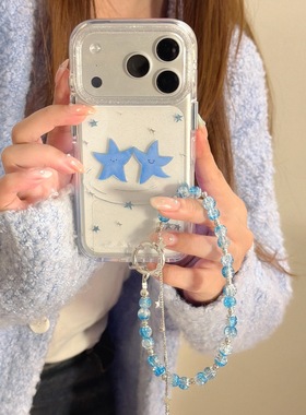 韩系ins两个跳舞蓝色星星适用iphone17promax透明防摔苹果16pro手机壳新款15卡通防摔14保护套13创意个性