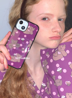 韩系ins秋冬复古紫色小熊适用iphone17Pro/17promax保护壳苹果16手机壳16promax保护套15防摔13/14外壳17air