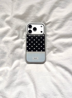 高级感黑白波点蓝格纹韩系滴胶银边手机壳适用苹果iPhone17promax高级感保护套小众16plus15pro14防摔13气质