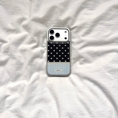 高级感黑白波点蓝格纹手机壳