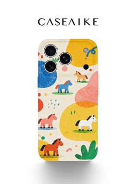 彩色小马适用苹果17promax手机壳iPhone16磁吸女新款15卡通14可爱童趣13/12马年潮流菲林二合一11防摔保护套