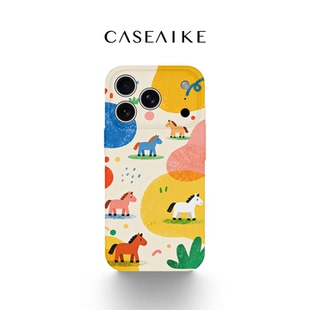 彩色小马适用苹果17promax手机壳iPhone16磁吸女新款15卡通14可爱童趣13/12马年潮流菲林二合一11防摔保护套