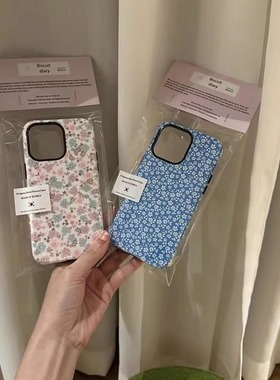 清新复古碎花蓝色适用苹果16promax手机壳菲林壳二合一iPhone15新款手机壳14promax磨砂高级13防摔12保护套