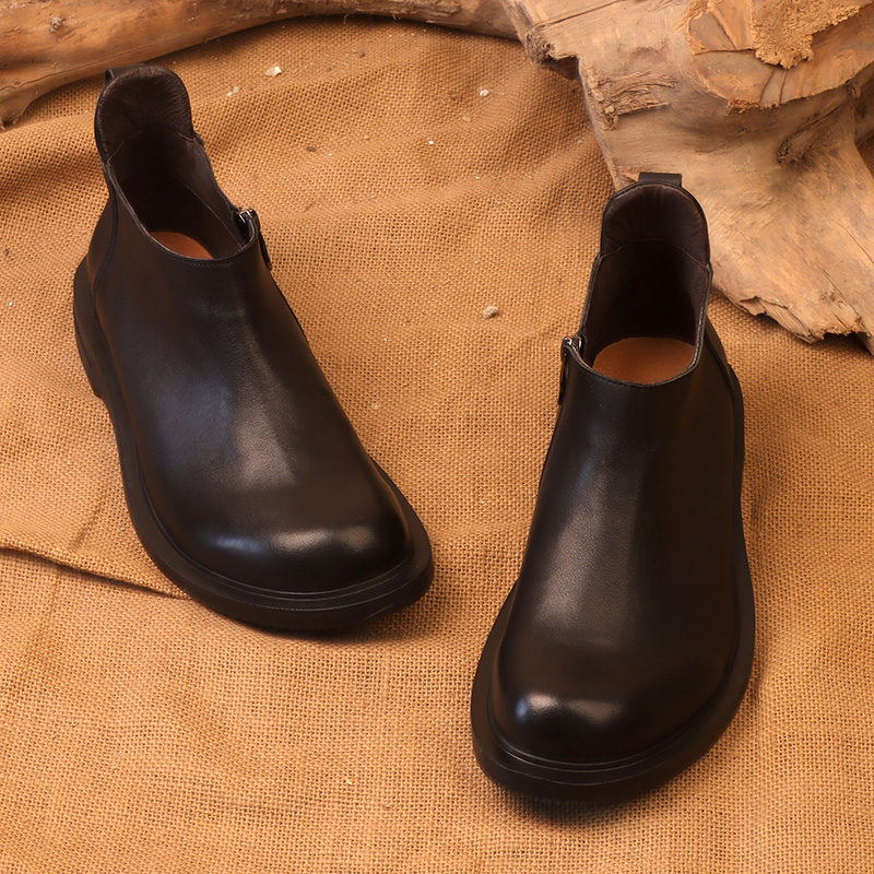 杰萨休闲头层牛皮高帮大头皮鞋