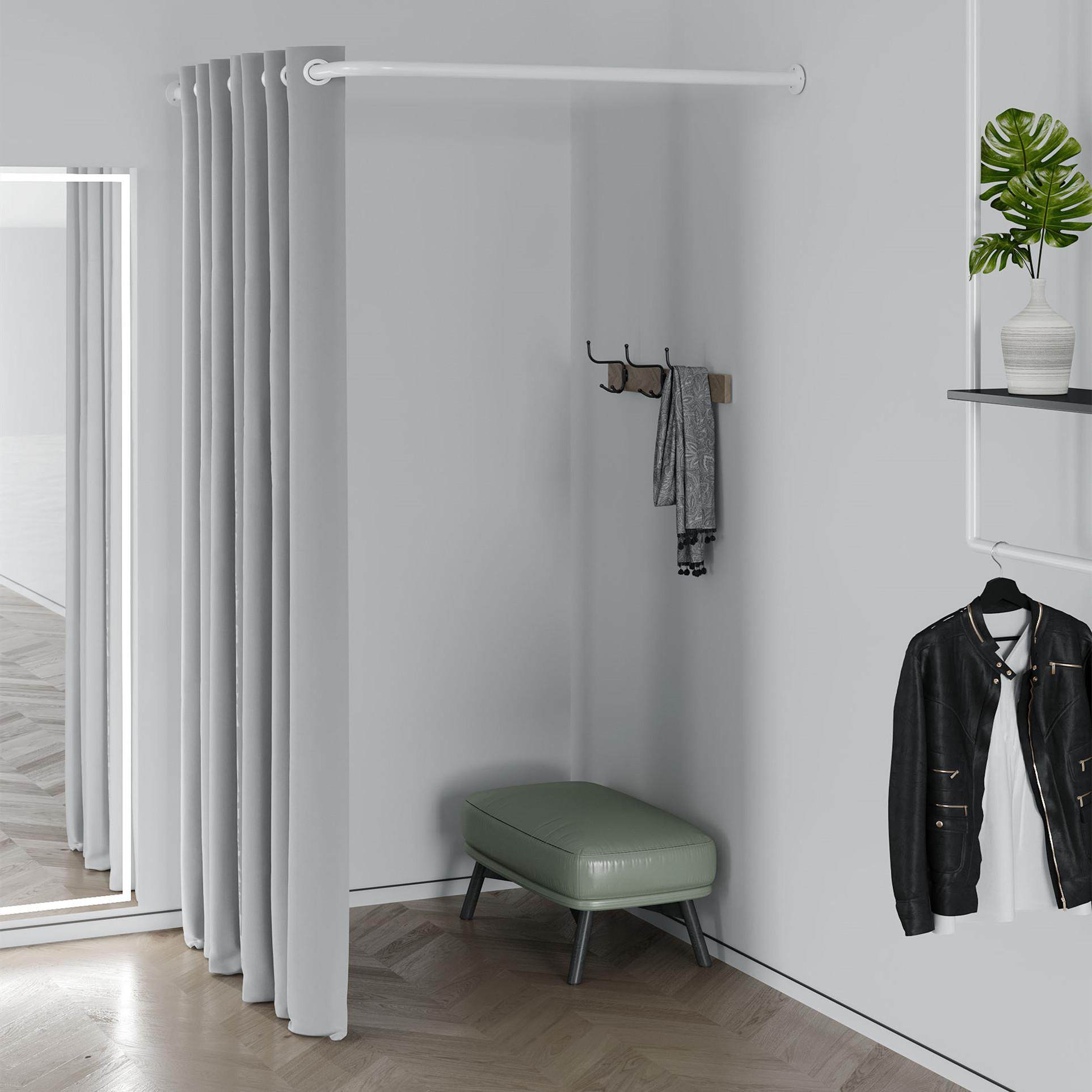 定制墙角弧形 L形纳米金色试衣杆窗帘店服装店试衣间门帘 试衣圈