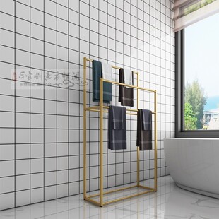 北欧极简浴室落地毛巾架收纳置物架卫生间浴巾抹布挂架金属挂衣架