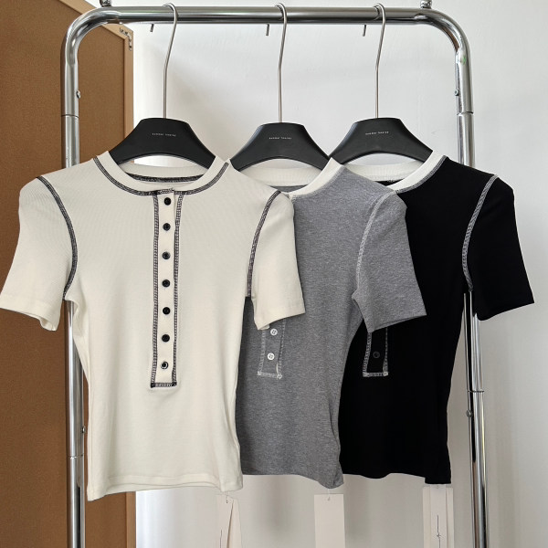 百搭明线T恤外穿辣妹圆领短袖女