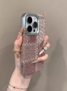 电镀拼接牛仔布纹适用苹果16promax手机壳新款iPhone17Pro高级感15pm防摔14个性13防手汗ip12创意全包保护套