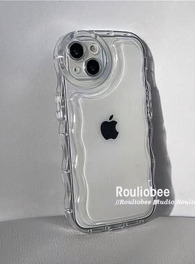 小红书ins风适用苹果15简约手机壳14波纹iphone13pro气囊16防摔12全透明硅胶14plus新款xsmax女11网红保护套