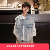 中大童儿童无袖 2026新款 坎肩外套 潮酷男童牛仔马甲 熊猫圆圆春季