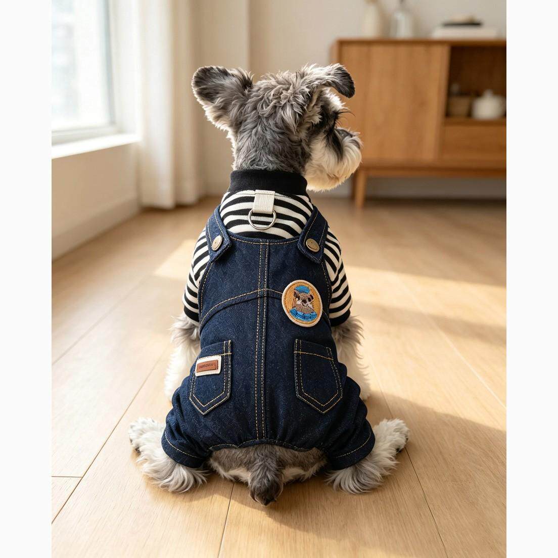 宠物比熊雪纳瑞博美小型犬泰迪狗狗衣服加绒冬款牛仔四脚衣