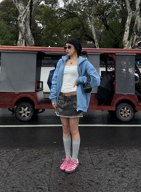 Aesta｜Baby Blue多巴胺春日宝宝蓝加绒连帽卫衣外套oversize