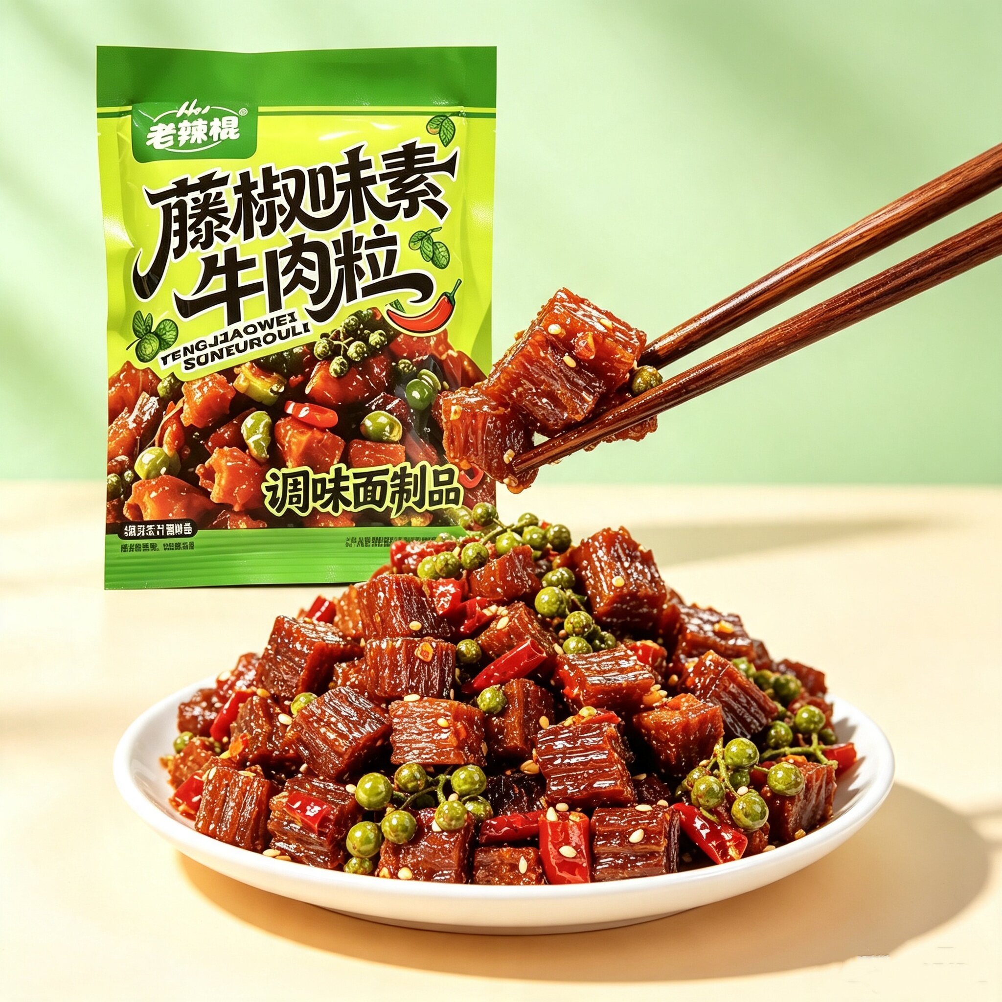 老辣棍辣条组合藤椒辣条组合童年麻辣小吃解馋零食素牛肉粒牛肉干