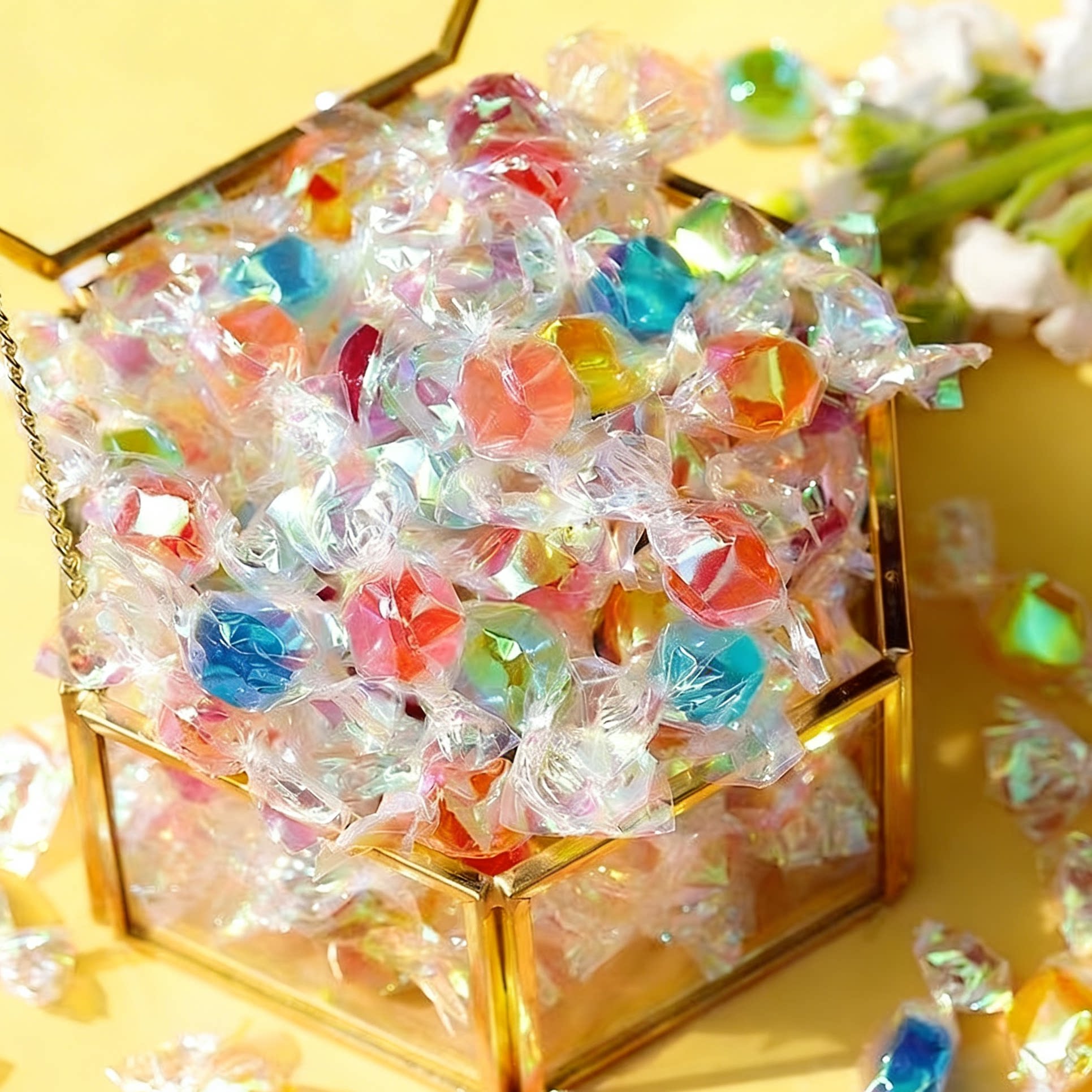 千纸鹤炫彩小颗粒糖透明纸糖果奖励学生吧台糖果盘前台招待批发
