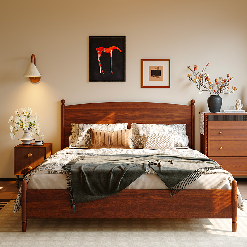曲美家居2025新款中古风实木床