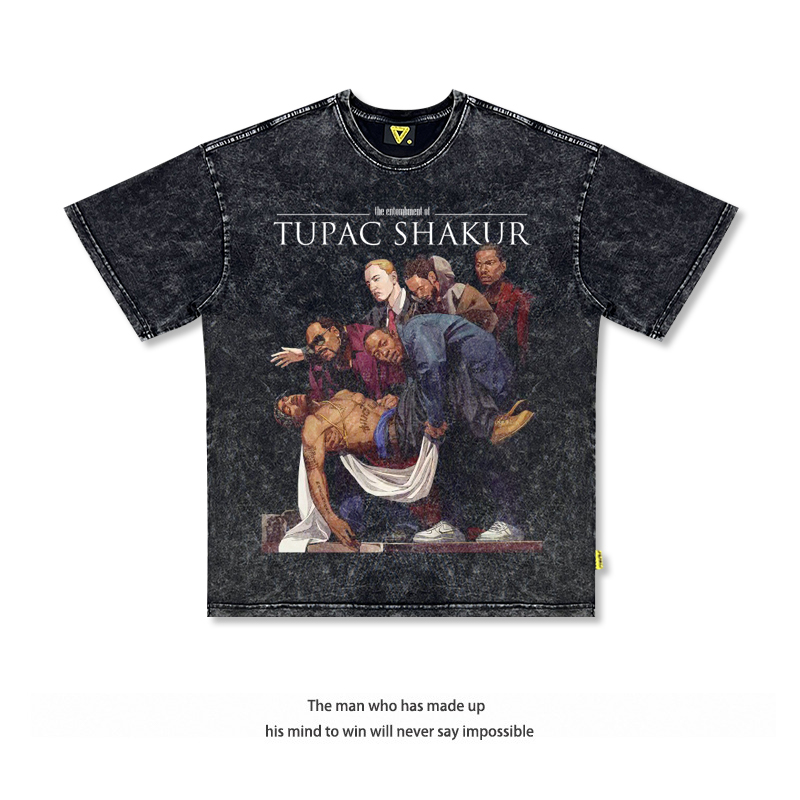 Homage TUPAC SHAKER 2PAC数码直喷美式高街复古重磅水洗短袖纯棉