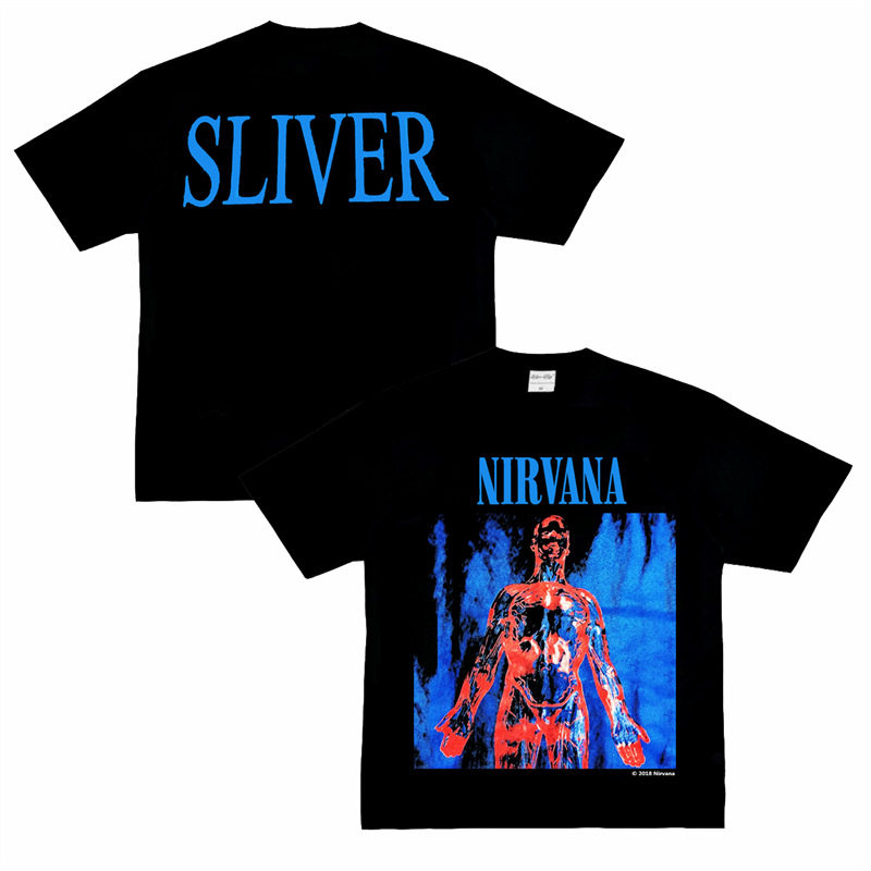 数码直喷涅槃fog风格天使摇滚短袖vintage复古宽松高街长袖t恤潮