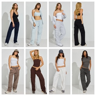 G标女款直筒拖地抓绒长裤休闲运动多带工装裤跳舞裤