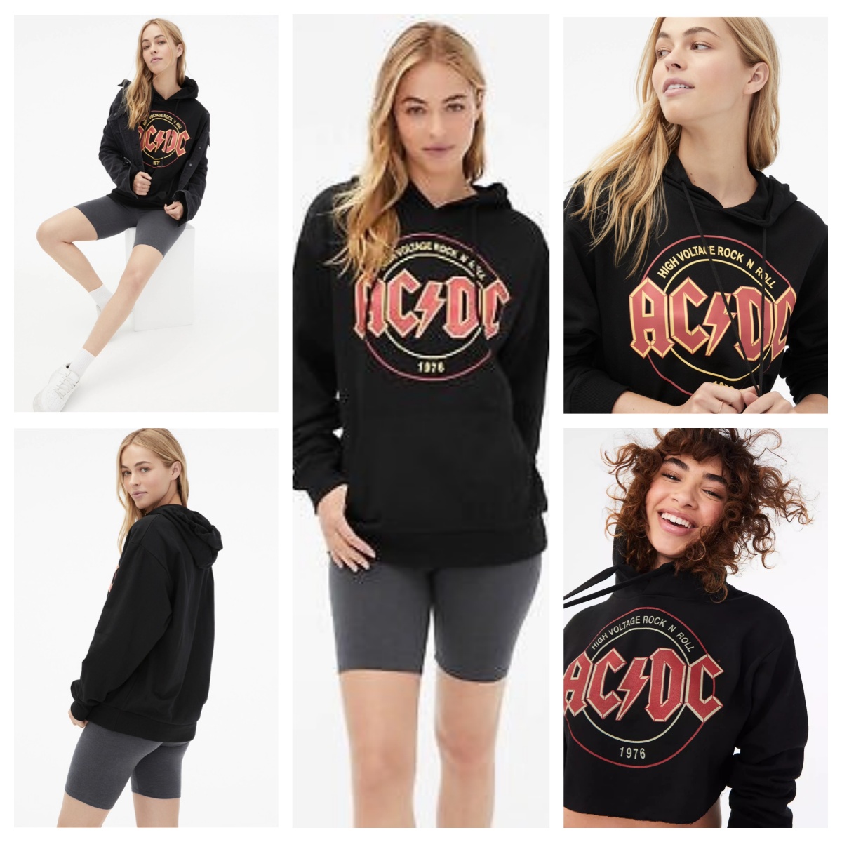 断码福利纯原女款摇滚乐队acdc黑色连帽复古套头卫衣薄绒