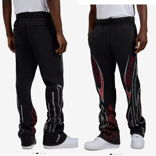 秋冬纯原重磅男款长款拖地微喇酷帅印花款抓绒卫裤休闲裤