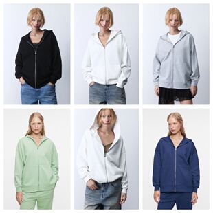 纯原慵懒随性简单风毛圈女款 拉链连帽卫衣极简百搭