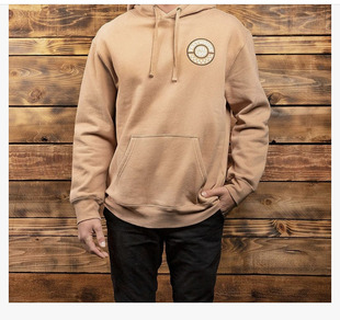 2023秋冬新款外单卡其宽松休闲字母印花连帽套头卫衣男款薄绒外穿