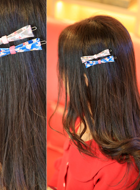 韩国进口 AZNAVOUR AZ 印花小猪蝴蝶结发夹边夹发饰