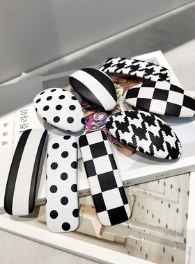 aidemoli韩国进口发饰简约黑白色棋盘格千鸟格方形椭圆弹簧夹发
