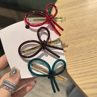 韩国进口发饰AZNAVOUR AZ透明显白气质丝带蝴蝶结鸭嘴夹发夹边夹