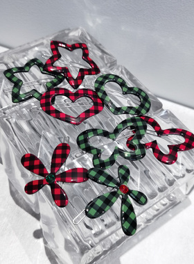 韩国进口 AZNAVOUR AZ 发饰红色绿色格子爱心星星蝴蝶花朵发夹