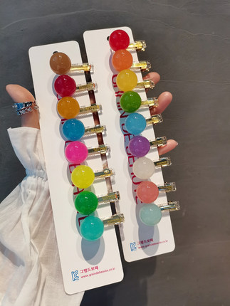 韩国进口AZNAVOUR/AZ发饰一颗糖豆糖果圆球透明底鸭嘴夹发夹边夹