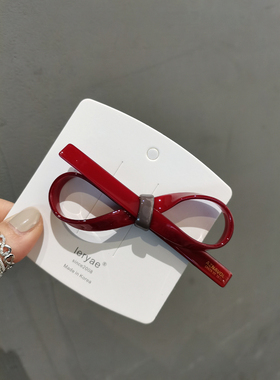 韩国进口发饰AZNAVOUR/AZ酒红八字丝带蝴蝶结鸭嘴夹发夹