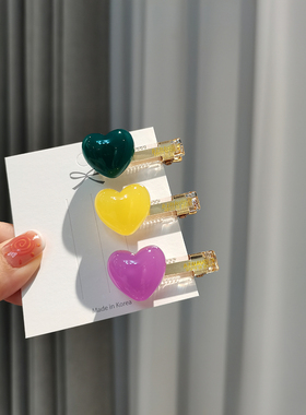 韩国进口AZNAVOUR/AZ发饰一颗爱心桃心透明底鸭嘴夹发夹边夹