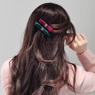 leryae韩国进口发饰乖乖丝绒天鹅绒砂糖钻双层蝴蝶结发夹鸭嘴夹