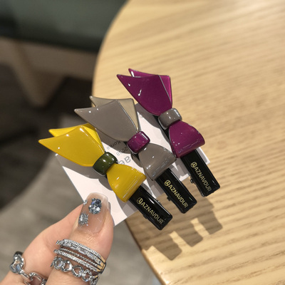 韩国进口AZNAVOUR AZ发饰糖果色不对称丝带蝴蝶结发夹边夹鸭嘴夹