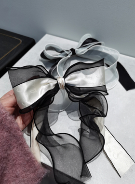 aidemoli韩国进口发饰日韩黑色白色欧根纱蝴蝶结弹簧夹顶夹发夹