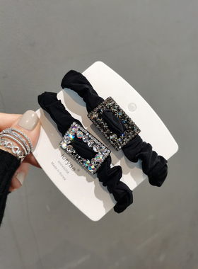 leryae韩国进口发饰水钻镂空方形方块黑色肠圈发圈发绳