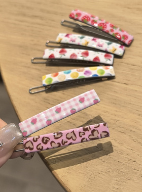 韩国进口发饰AZNAVOUR/AZ彩球小草莓简约一字长方扣夹发夹边夹