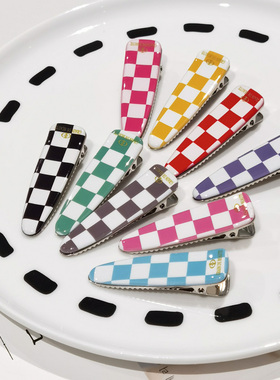 韩国进口 AZNAVOUR AZ 发饰棋盘格黑色深粉烟紫三角鸭嘴夹发夹